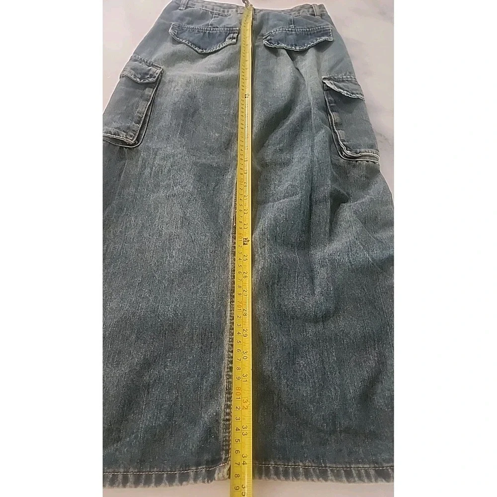 Angel Kiss Cargo Blue Jean Denim Maxi Skirt Y2K Style Back Slit Bungie Size 5/27